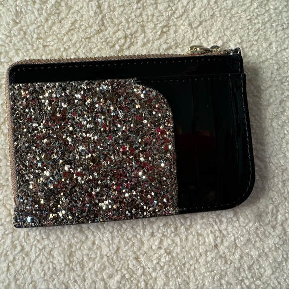 Kate Spade Odette Zip Card Holder Wallet Silver Black Glitter Keychain NWOT - Picture 4 of 7